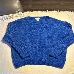 Luv Lane Women's Blue V-Neck Knit Sweater size L
